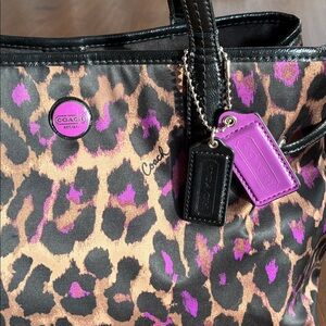 Coach Ocelot Print Tote Bag F25281 Black and Purple